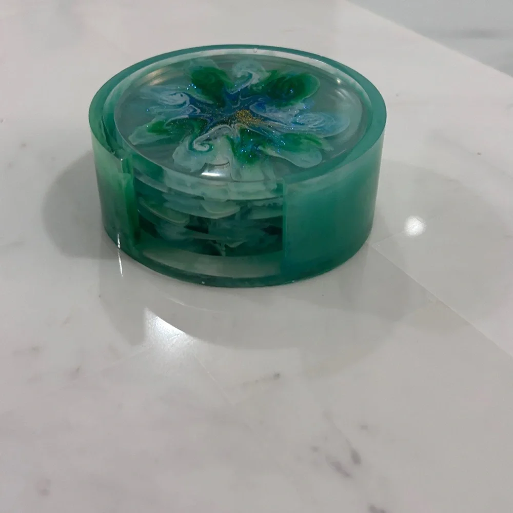 Handmade Green & Blue Resin Coaster Set - Home Art